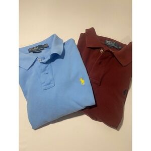 Polo Ralph Lauren Men XL Custom Fit Polo Shirt Bundle 2pk Blue Burgundy Cotton